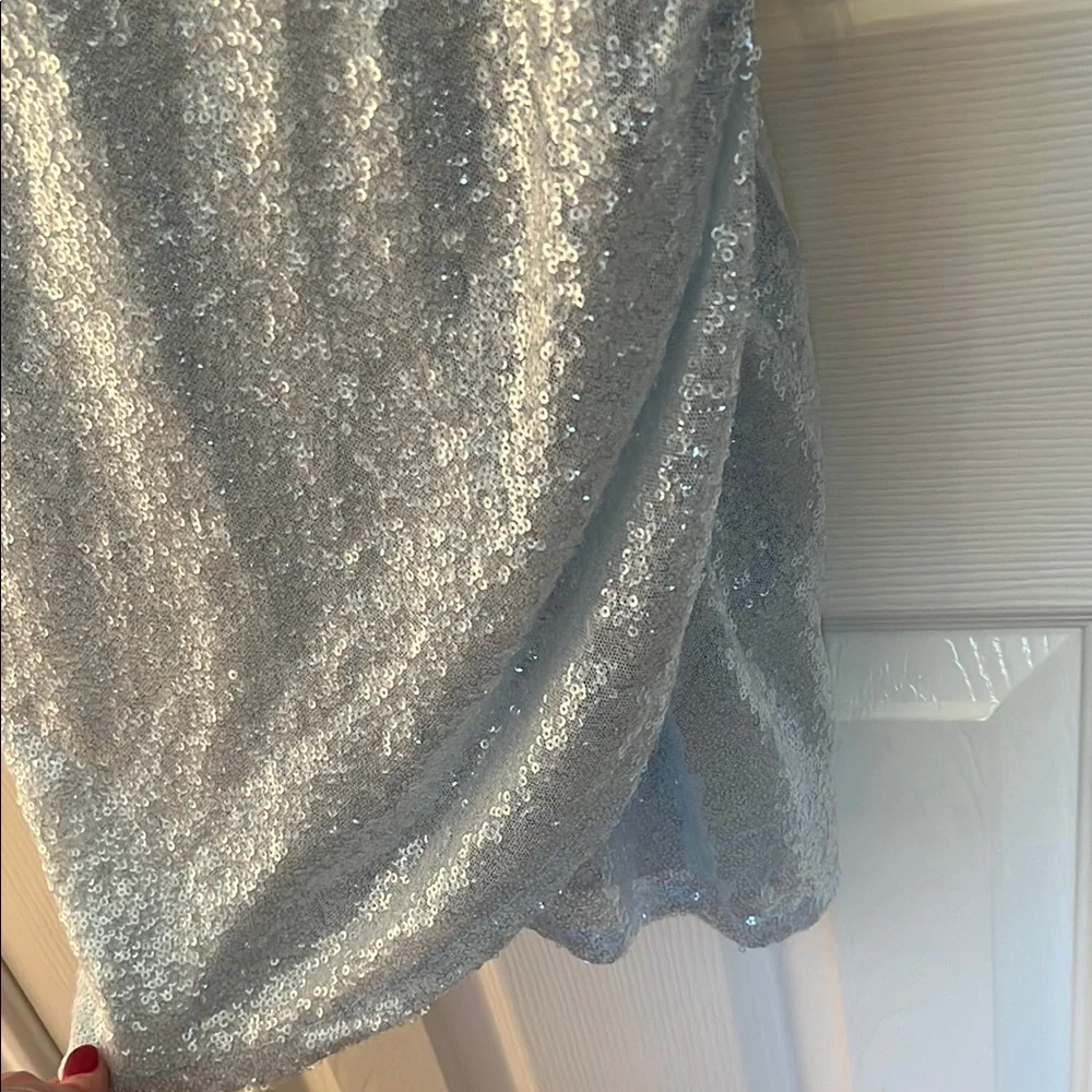 NWT B. Darlin Blue Sequin Feather Cocktail Dress - Picture 6 of 11